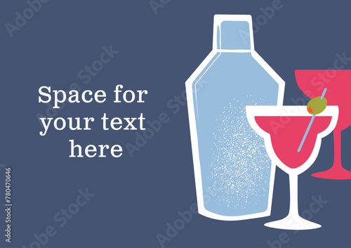 Cocktail and shaker vintage illustration for a bar or restaurant menu identification