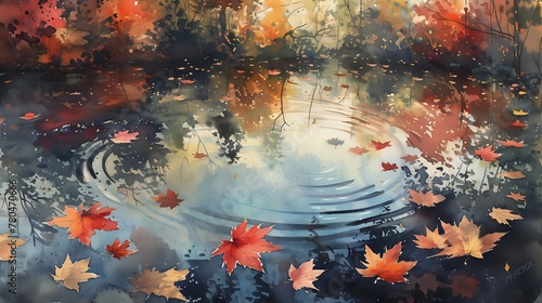 Autumn Serenity: Reflective Lake in the Woods./n