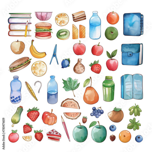 pack of education elements water color illustration icons , sticker collection.