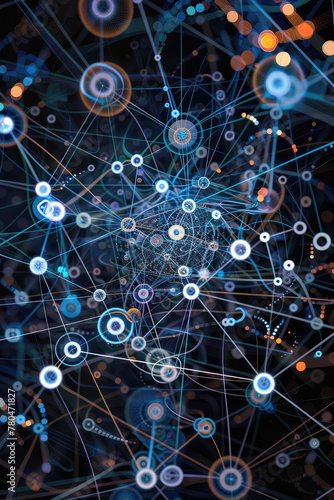 AI generated of complex network mind map showing connections in snowflake schema black background