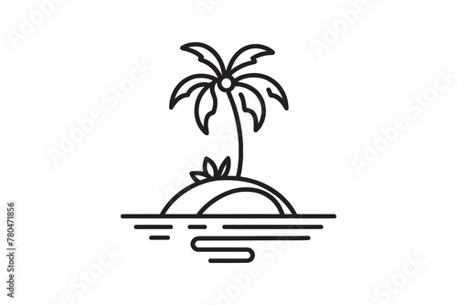 Single continuous line art of island with palm tree. Tropical Desert Island Landscape Design, Vector Illustration Drawing.