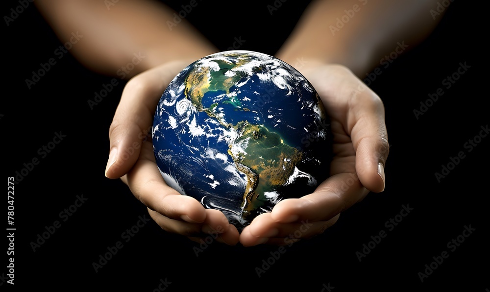 Symbolic Gesture, Earth Globe Cradled in Hands Signifying Environmental Protection and Planet Care Symbolic Gesture, Earth Globe Cradled in Hands Signifying Environmental Protection and Planet Care