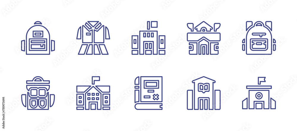 School line icon set. Editable stroke. Vector illustration. Containing school, campus, uniform, school bag, algebra.