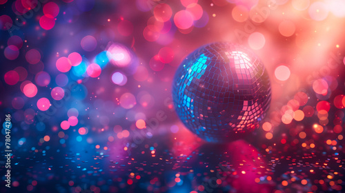 Disco ball with vibrant party lights and glittering reflections.