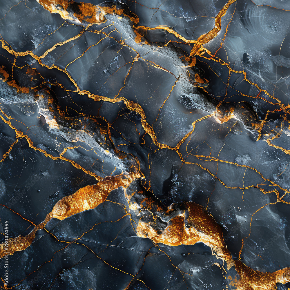 Marble pattern in the style of dark blue and gold color palette, with golden veins running through the marble.