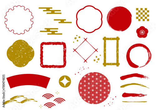 和風　あしらい　素材　セット　赤　金色