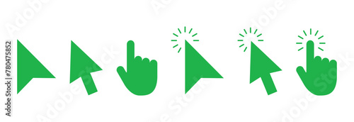 mouse cursor green. click and loading arrow and hand cursors icon for computer, mobile app, animation, or ui design. mouse pointer vector illustration on transparent background