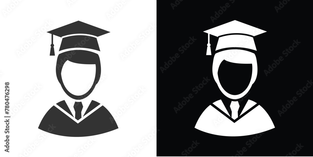 Men with graduation cap icon  black and white - obrazy, fototapety, plakaty 