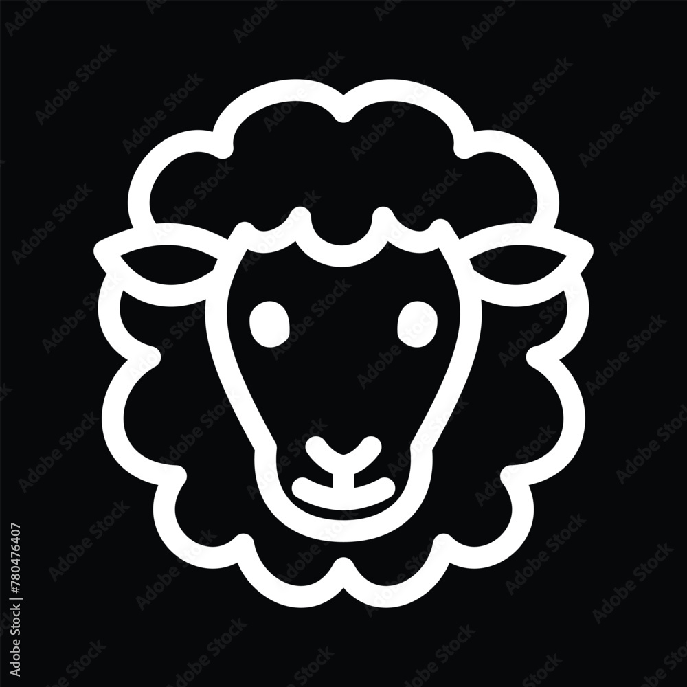 sheep face icon on black - obrazy, fototapety, plakaty 