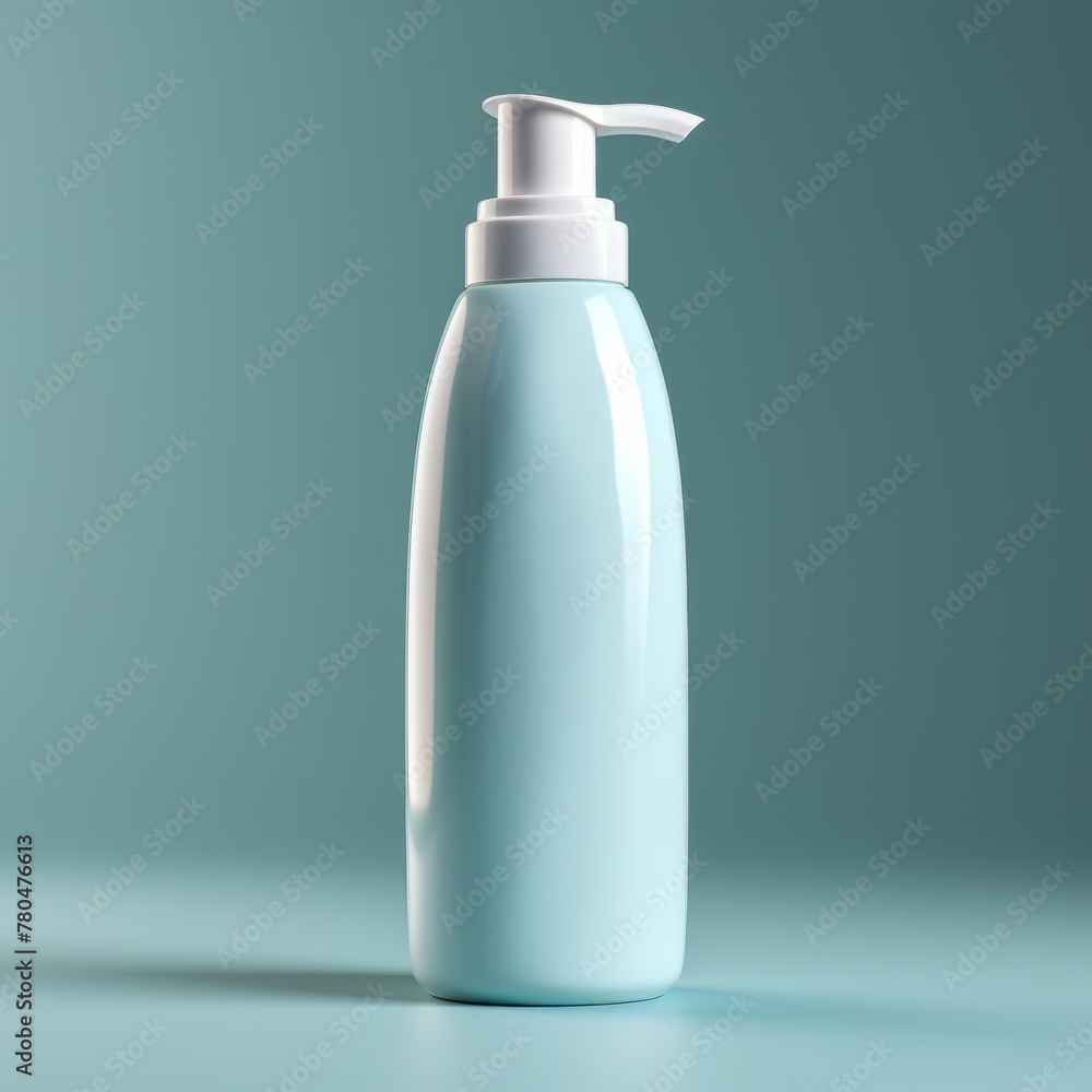 Sample of shampoo bottle isolated, mock-up. Blue background Sample of shampoo bottle isolated, mock-up. Blue background