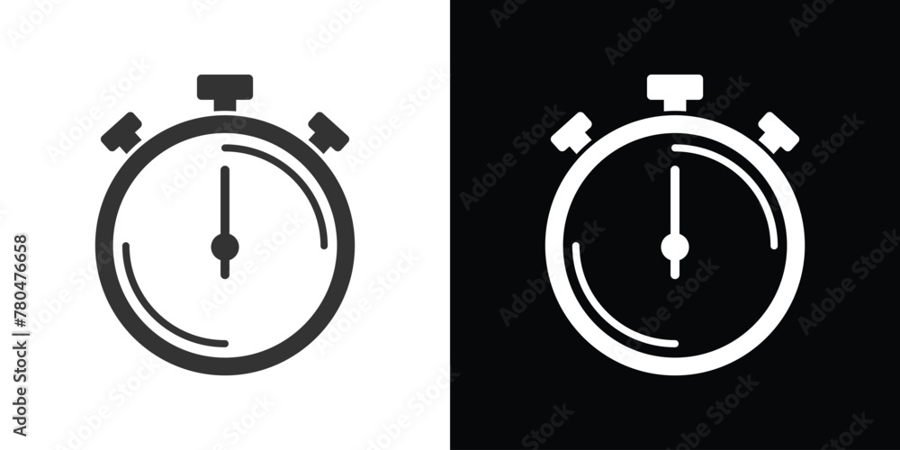stopwatch vector icon on black and white - obrazy, fototapety, plakaty 