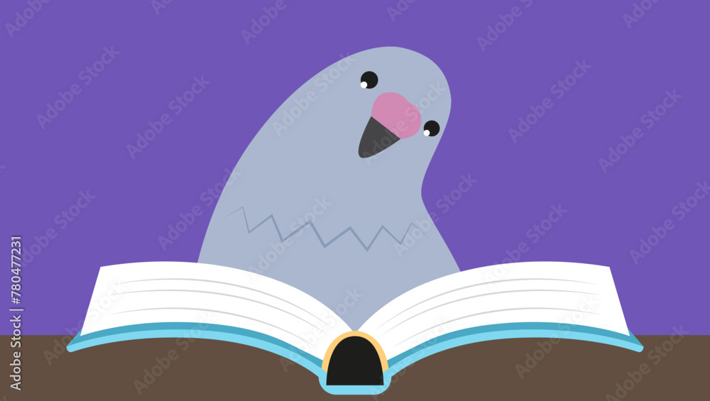 Obraz premium Pigeon reading a book. Vector illustration in flat style.