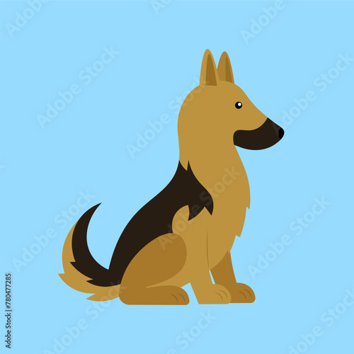 German shepherd dog. Vector illustration in flat style. Isolated on blue background.