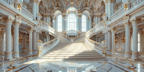 a large white and gold staircase photo