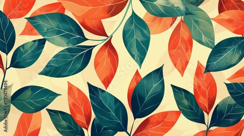 A neon engineer s abstract background pattern featuring variegated plants in Terracotta red  light beige  and muted teal.