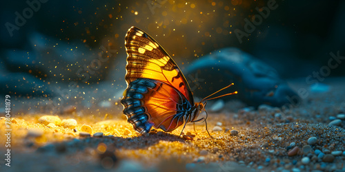 Butterfly multi colored wings close up in set Schmetterling enemy nature glowing blurred background © Nabeel
