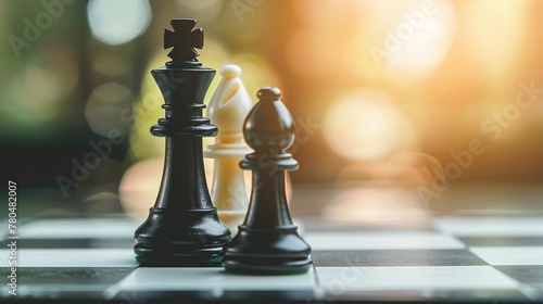 Scacchiera con scacchi in bianco e nero
 photo