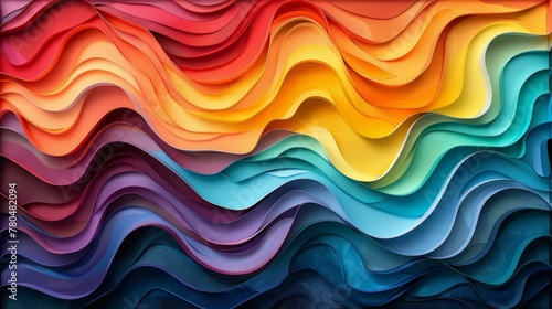 Colorful abstract waves, dark salmon dance, 3D paper cut art, vibrant gradient, carving creativity, AI Generative photo