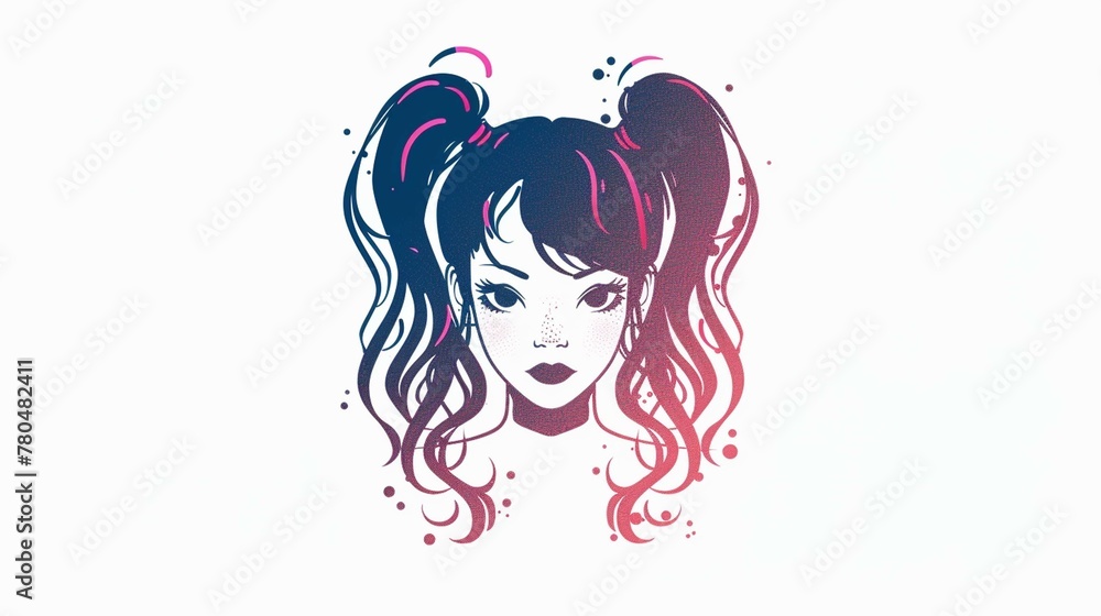 pigtails hair logo on white background