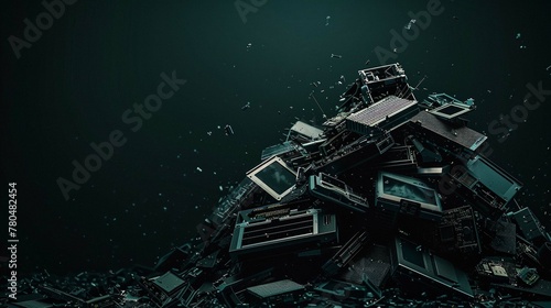 Pile of e-waste  cut out on dark background