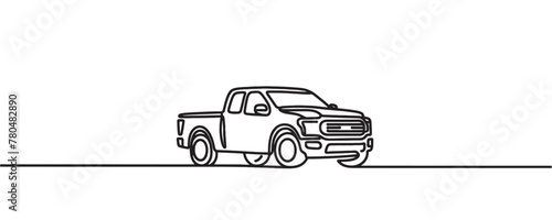 Single line drawing of a pickup truck. One continuous line drawing of a car