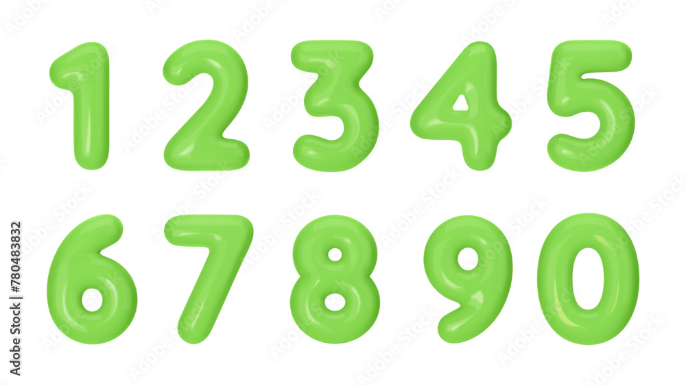 3D numbers plastic green from 0 to 9. Vector illustration 3D numbers plastic green from 0 to 9. Vector illustration