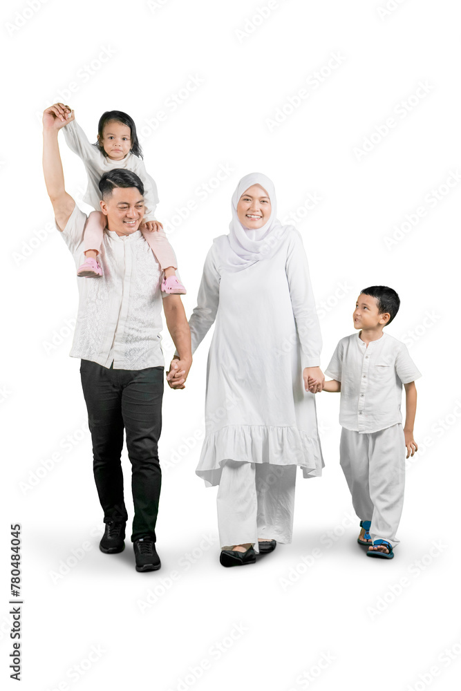 happy Asian muslim family having fun together isolated over white background happy Asian muslim family having fun together isolated over white background