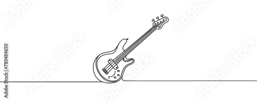 Continuous line drawing of electric guitar, bass guitar, vector illustration