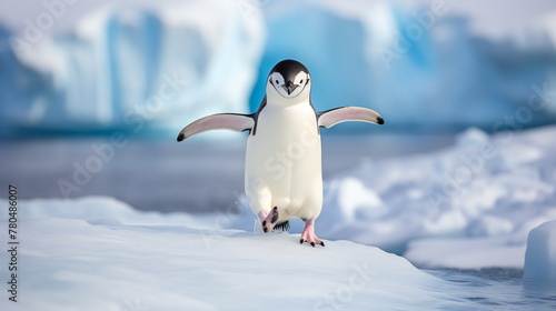 Antarctic chinstrap penguin on ice .