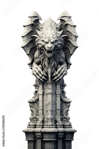 Isolated Gargoyle on transparent background. Demon gargoyle. Gothic stone Gargoyle statue isolated on a transparent background.
