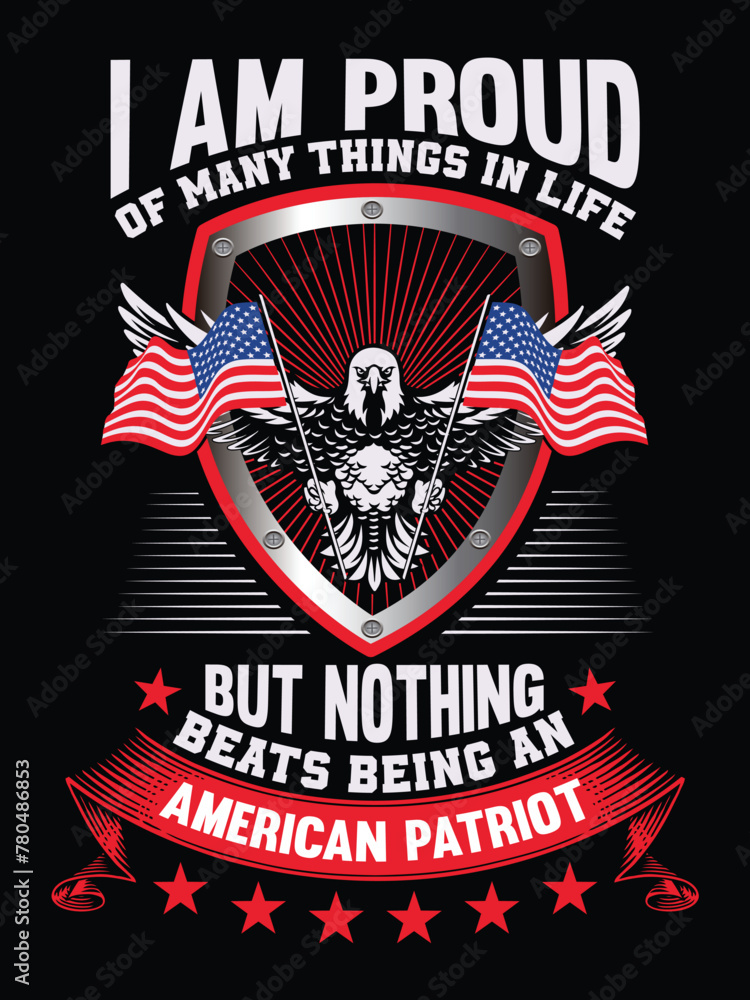 Fototapeta premium Proud USA army t-shirt vector template design with vintage usa grunge flag design. Veteran remember and honor design, solder hero t-shirt designs. 
