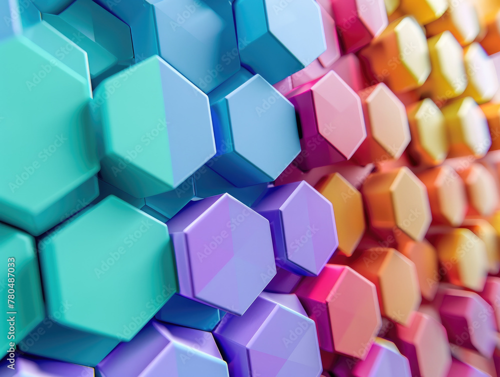Hexagon futuristic background, 3D render clay style, Abstract geometric shape theme, colorful Hexagon futuristic background, 3D render clay style, Abstract geometric shape theme, colorful