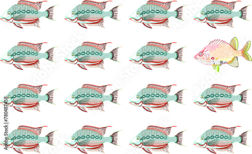 Vector sketch illustration design background art image of sea fish lined up neatly with smugglers