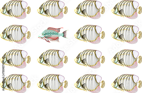 Vector sketch illustration design background art image of sea fish lined up neatly with smugglers