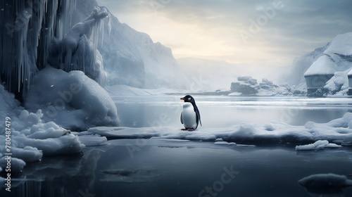 Isolated gentoo penguins against a white backdrop photo