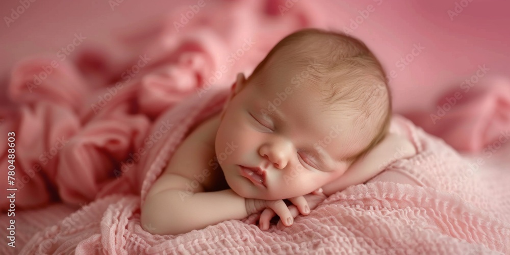 Sleeping cute newborn baby girl in pink clothes. Sleeping cute newborn baby girl in pink clothes.