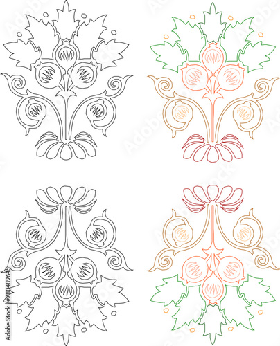 Vector sketch illustration of traditional ethnic floral ornament design for completeness of the image