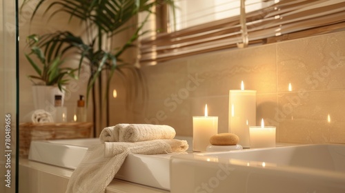 Cozy Bathroom Ambiance with Candles  Towels  and Houseplant