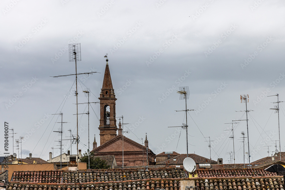 countless antennas above the roofs of Comacchio, Italy