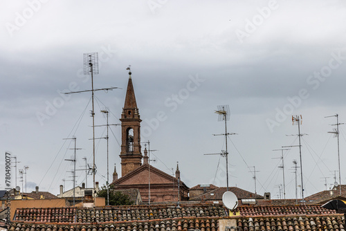 Obraz na płótnie countless antennas above the roofs of Comacchio, Italy w salonie