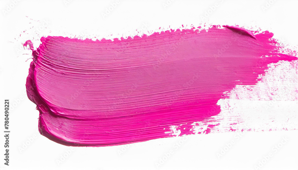 Hand painted stroke of pink paint brush isolated on white background. Abstract stroke.