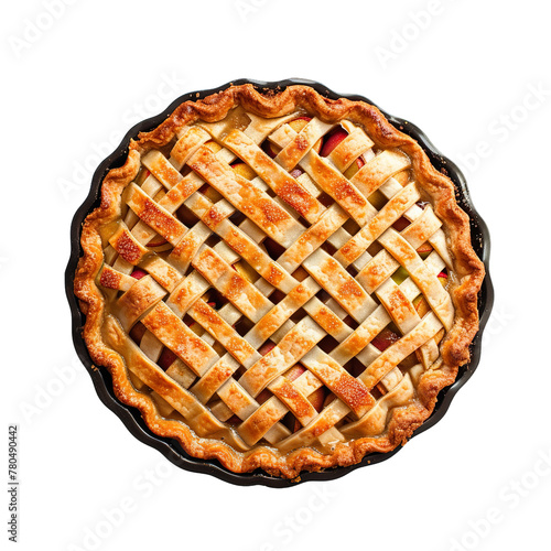 Apple Pie isolated on white transparent background, top view, ultra realistic, PNG