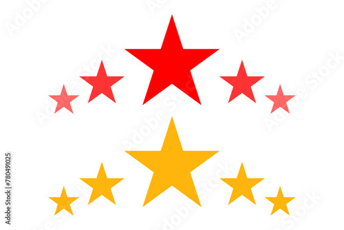 Five star rating badge, review rating, customer feedback.