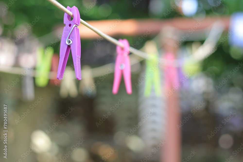 color clothes peg on a rope. 