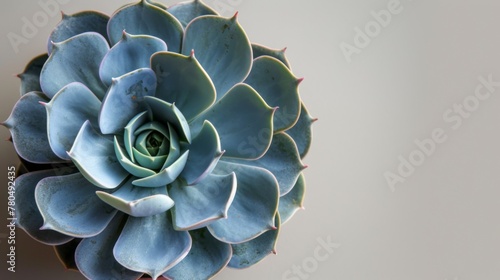 Close-up view of a beautiful Echeveria plant showcasing the botanical symmetry and natural pattern of succulent leaves in a garden setting photo