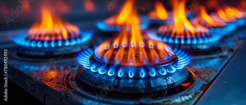 EU Gas Prices Heat Up: A Symphonic Blaze of Blue Flames. Concept Gas Prices, European Union, Energy, Economy, Market Trends photo