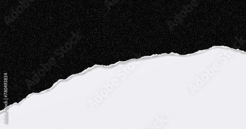 Black and dusty torn paper strip with soft shadow is on white background for text or ad.