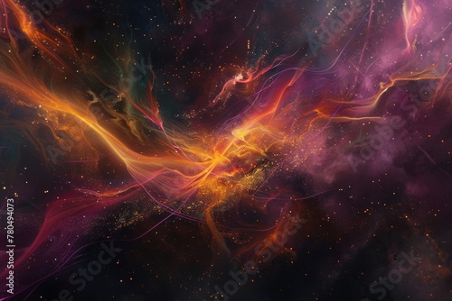 A galaxy colliding with another with strips of star material intertwined in a dance of destruction.