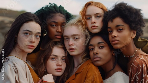 Unity Collage: A succinct depiction of diverse women standing together, confronting racism head-on.