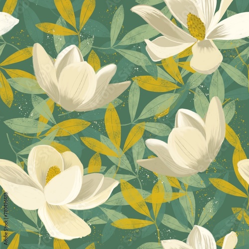 Hand painted seamless floral pattern with magnolia flowers © asife